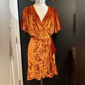 ASOS Crushed Velvet Faux Wrap Dress Orange US4